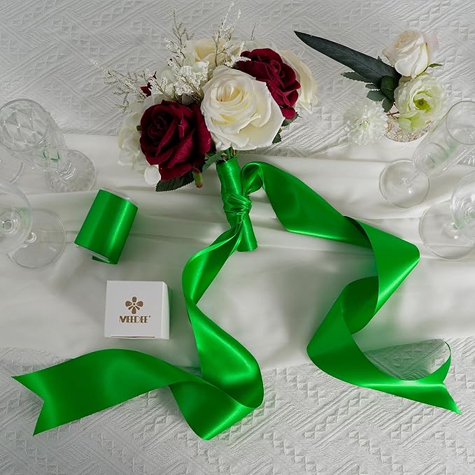 MEEDEE Emerald Green Satin Ribbon Lux Double Faced Satin Ribbon 3 Inch Wide Green Christmas Ribbons by 10 Yards Emerald Green Ribbons for Christmas Tree, Weddings, Flower Bouquet, Bow Making