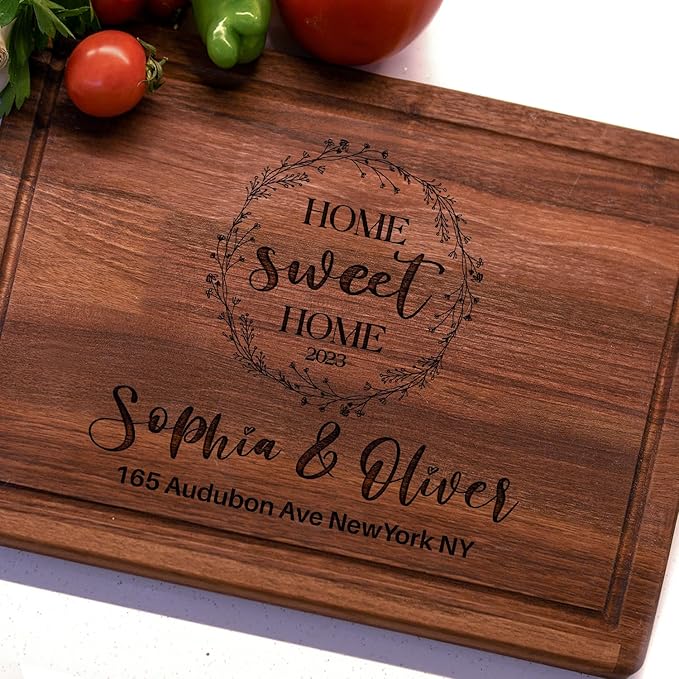 Personalized Housewarming Gift for New Home, Custom Engraved Cutting Board New Home Gift, Home Sweet Home Gift, Realtor Closing Gifts for First Time Home Buyers, Newlyweds, New Neighbor