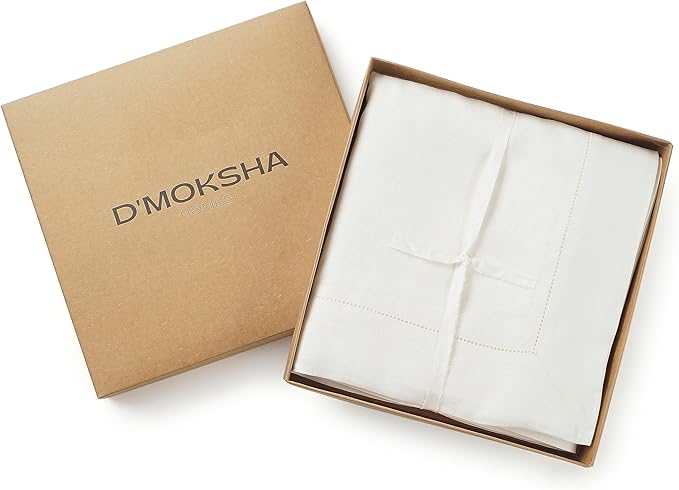 D'Moksha Homes Ivory Linen Tablecloth 60 x 108 Inch - 100% Pure Linen Ivory Table Cloth for Rectangle Tables - Classic Hemstitch, Machine Washable Tablecloth for Valentines, Spring, Easter