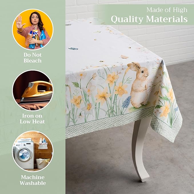 Maison d' Hermine Table Cloth Rectangle Table 100% Cotton 60 x 90 Inches Tablecloth Reusable Decorative for Dining Room Farmhouse Home Valentines Day Decorations Spring Summer - Easter Dew