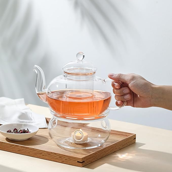 CnGlass Universal Glass Teapot Warmer,Handcrafted with Heat Proof & Lead-Free Glass Tealight Warmer 5.3 in/13.5cm diameter (Candle not Included)