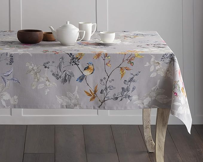 Maison d' Hermine Table Cloth Square Table 100% Cotton 60 x 60 Inches Fall Tablecloth Reusable Everyday Use for Thanksgiving Christmas Decorations Dining Farmhouse Party (Equinoxe - Grey)
