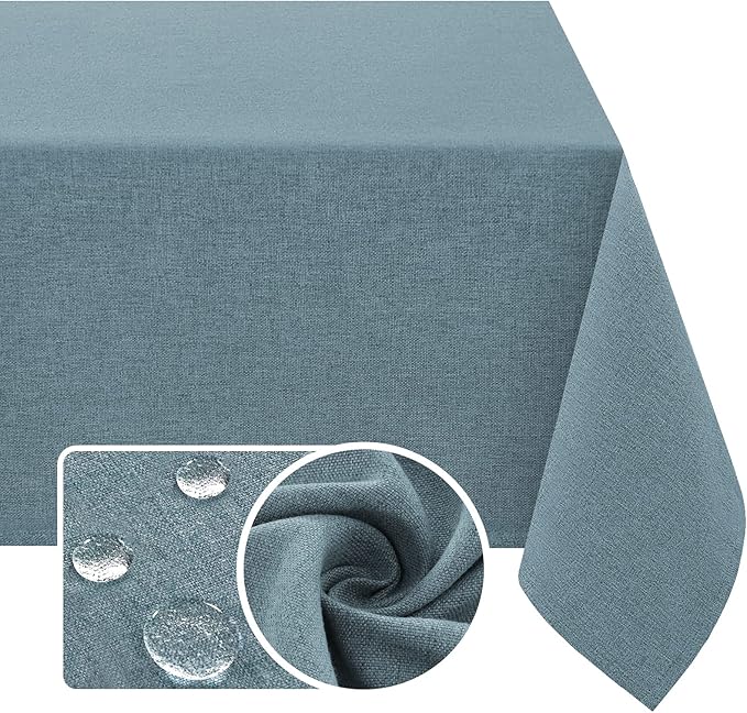 H.VERSAILTEX Linen Textured Tablecloth 60 x 84 Waterproof Decorative Table Cloth Spill-Proof Linen Look Cover for Party Table Extra Soft and Thick Fabric Wrinkle Free, Heather Stone Blue