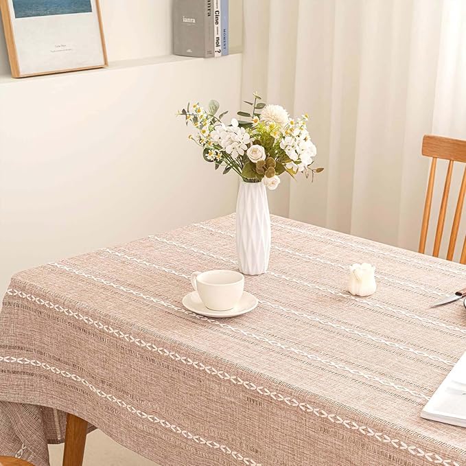 SIELUNO Rectangle Table Cloth Rustic Farmhouse Tablecloth Heavy Duty Cotton Linen Waterproof Wrinkle Free Table Cloths for Kitchen and Dining Room-Hollow Light Coffee-Square, 54"x54", 4 Seats