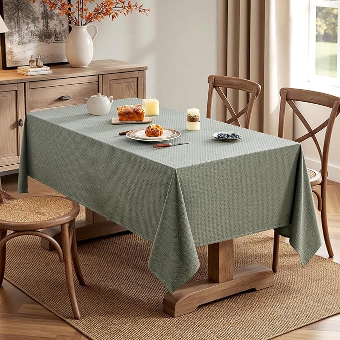MIULEE Olive Green Linen Cotton Table Cloth Rectangle Tablecloth Spring Waterproof Spillproof Cross-Star Textured Table Cltoth Decorative Farmhouse Style for Dining Party Weddings 60x120 Inch