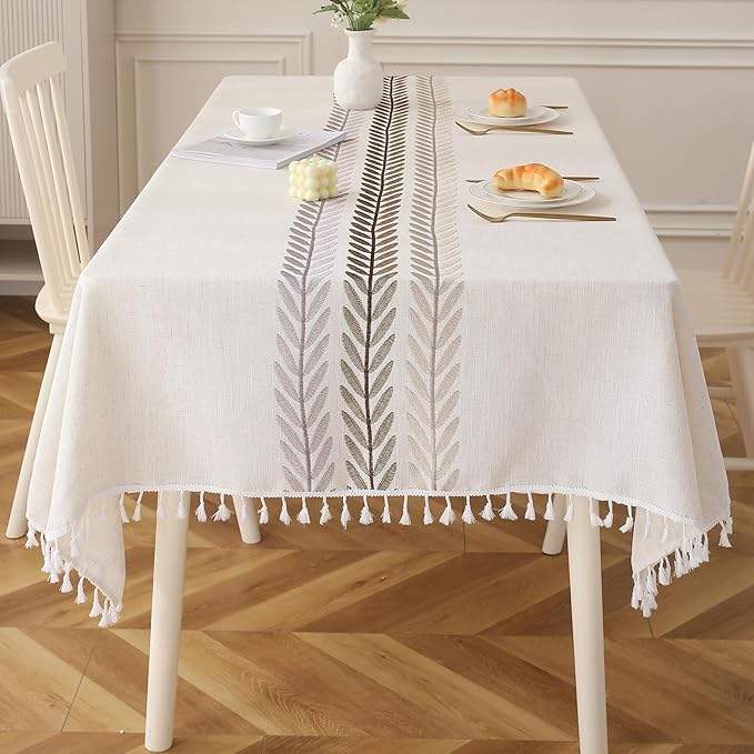 Deep Dream Tablecloths for Rectangle Tables, Cotton Linen Table Cloth, Waterproof Wrinkle Free Farmhouse Table Cloth with Tassels for Kitchen Dining Party for Rectangle Tables, 55''x140'',12-14 Seats