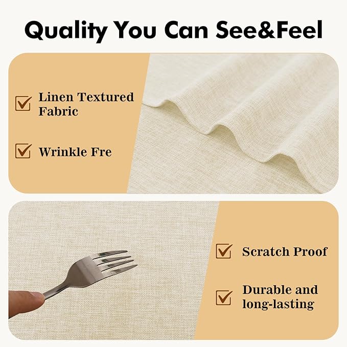 JIUZHEN Round Textured Table Cloth Linen Wrinkle Free Stain Resistant Farmhouse Decorative Circular Tablecloth for Kitchen, Dining, Party, Wedding, Outdoor Use (30 Inch Round,Champagne)