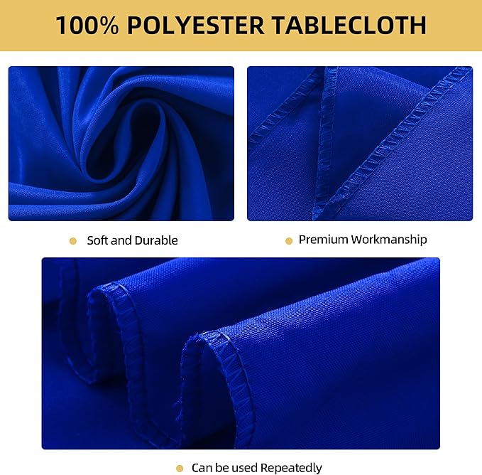 2-Pack Round 120-inch Royal Blue Table Cloths, Solid Stain and Wrinkle Resistant Circular Tablecloth, Premium Plain Weave Polyester Fabric Table Linen Covers for Hotel, Banquet