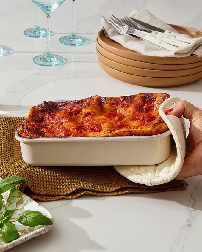 Caraway Nonstick 9” x 6.5” Small Rectangle Baking Pan Duo – Non-Toxic, PTFE & PFOA Free – Aluminized Steel Core – Deep Ceramic Baking Pan for Casseroles, Lasagna & More - Perracotta