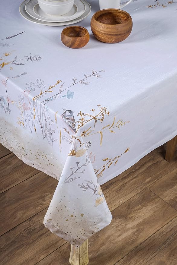 Maison d' Hermine Table Cloth Square Table 100% Cotton 54 x 54 Inches Tablecloth Reusable Decorative for Dining Room Farmhouse Home Valentines Day Decorations Spring Summer - Meadow Florals - Beige