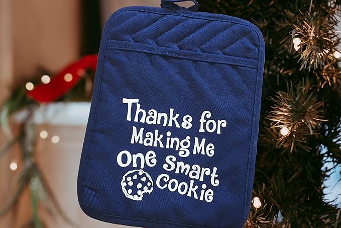 Teacher Appreciation Gift for Women - Thank You Present Potholder - One Smart Cookie Oven Mitt - Set of 2 (Smart Cookie Single)
