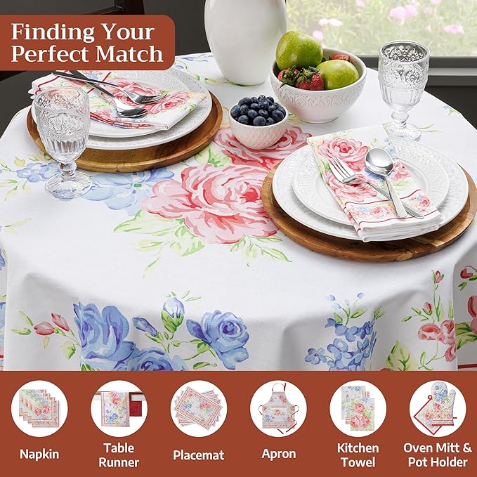 Maison d' Hermine Table Cloth Round Table 100% Cotton 69 Round Inches Tablecloth Reusable Decorative for Dining Room Farmhouse Home Valentines Day Decorations Spring Summer - Vintage Floral