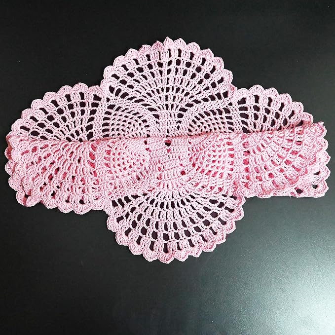 Handmade Crochet Lace Doily 15.5 inches to 17.5 inches Round 6 Petals Flower Placemats Coasters Vintage Doilies Vase Cup Mats (1, Pink)