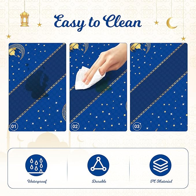 Childom 3 Pack Ramadan Mubarak Tablecloths for Eid Mubarak Decorations,54" x 108" Plastic Disposable Ramadan Kareem Table Cloth,Blue Eid al-Fitr Table Covers for Rectangle Tables,Dinner,Party Favors