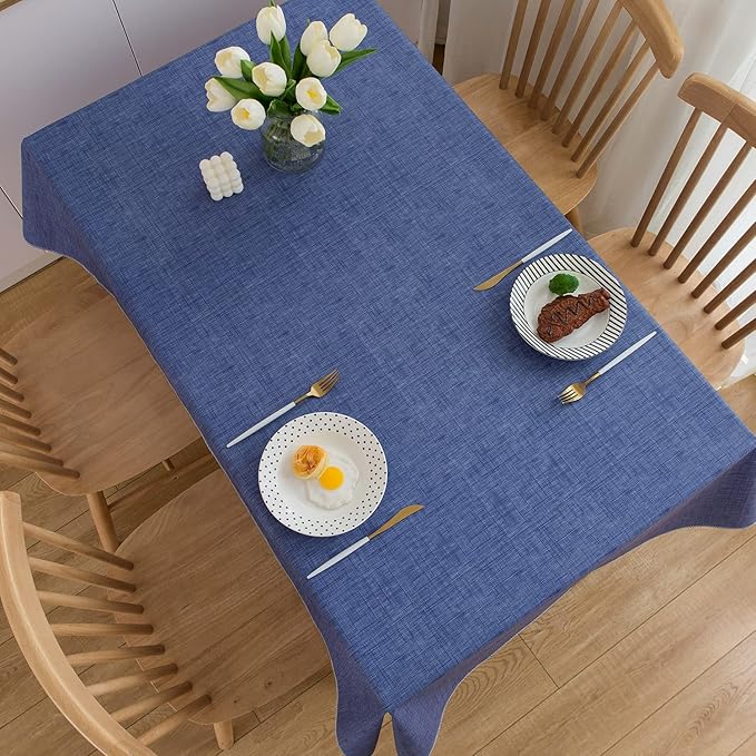 Pioggia Vinyl Tablecloth with Flannel Backing Square Waterproof Oil-Proof Plastic Table Cloth Wipeable PVC Table Cover for Indoor and Outdoor (Blue, 60 x 60 Inch)