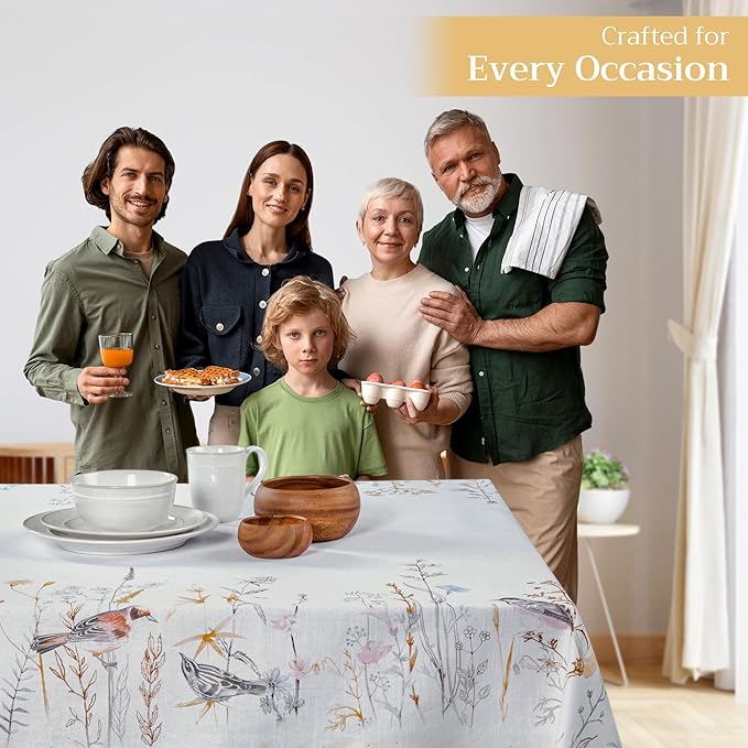 Maison d' Hermine Table Cloth Square Table 100% Cotton 54 x 54 Inches Tablecloth Reusable Decorative for Dining Room Farmhouse Home Valentines Day Decorations Spring Summer - Meadow Florals - Beige