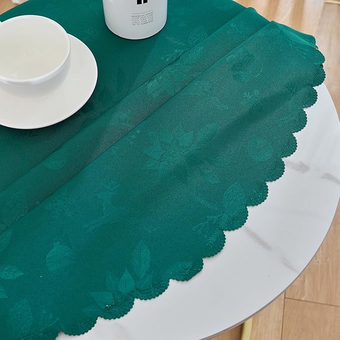 New Year Round Tablecloth 60 Inch Christmas Blackish Green Table Cloths Waterproof Washable Wrinkle Free Jacquard Fabric Table Cover for 20-46”Tables-Kitchen Dining Birthday Party Decor