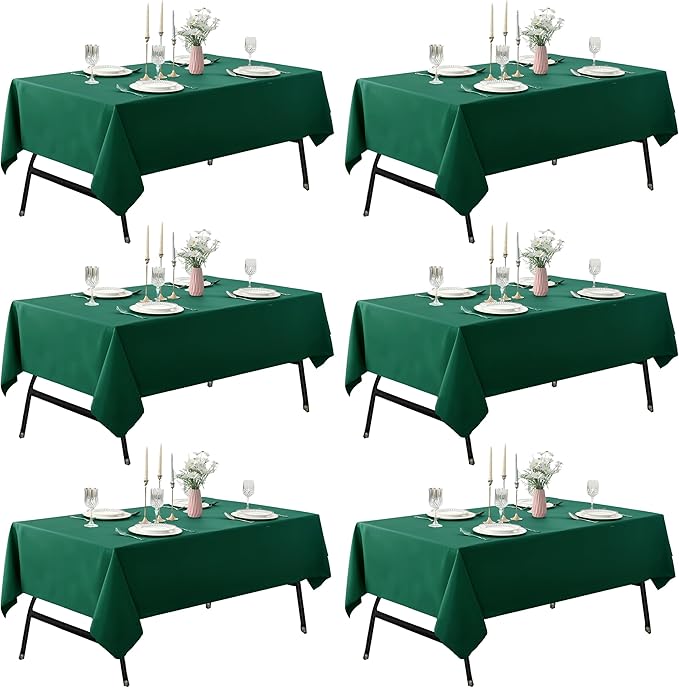 6-Pack 60x120 inch Blackish Green Table Cloths, Solid Stain and Wrinkle Resistant Oblong Tablecloth, Premium Plain Weave Polyester Fabric Rectangle Table Linen Covers for Hotel, Wedding