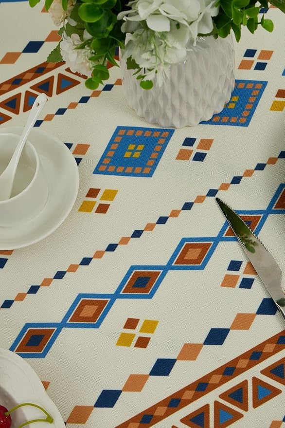 Xiahzilaio Bohemian Tablecloth Rectangular 55"x70", Boho Waterproof Dining Table Cover with Tassels, Farmhouse Table Cloth Wrinkle Free for Kitchen, Party, Picnic, Holiday