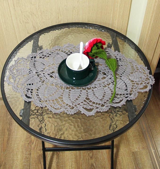 BIBITIME Lace Tablecloth Doily Handmade Crochet Placemat Women Vase Mat Kitchen Table Runner (2PCS- 12 x 22 in, Dark Grey)