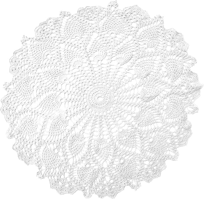BIBITIME Lace Placemats Table Doilies Round Handmade Crochet Doily Kitchen Coffee Cup Mug Mats Dinner Place Mats (16 to 17.5 inches-1PCS, White)
