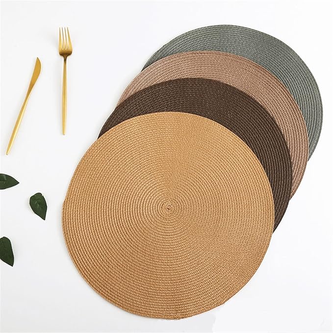 38CM Round Placemat Kitchen Dining Table Mats Steak Pad Anti-Scalding Insulation Nordic Hotel Restaurant Home Decor(Coffee Colour)