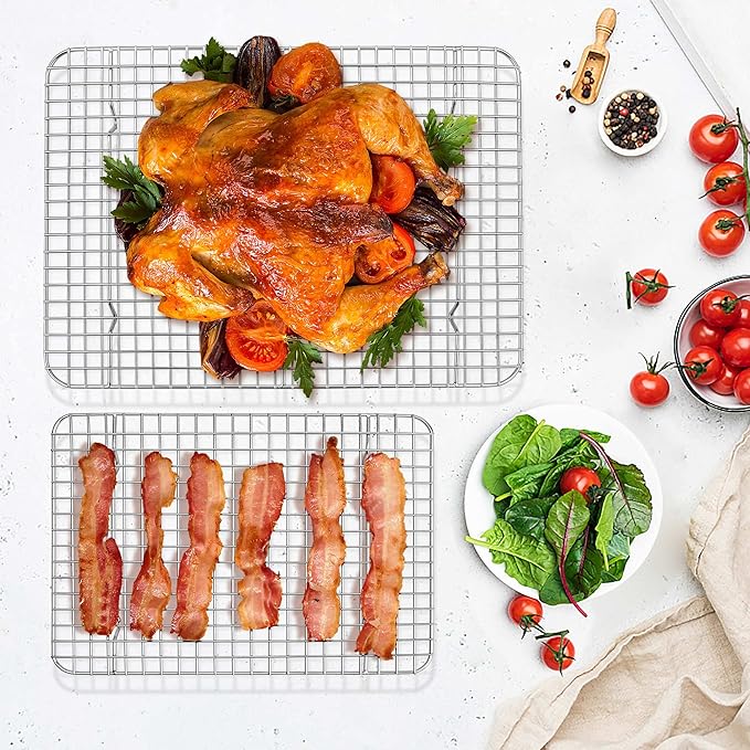 TeamFar Cooling Rack, 2 Pack Stainless Steel (15 Inch & 12 Inch) Baking Roasting Rack for Oven Baking Pan, Heavy Duty Wire Rack for Cookies Chicken Bacon, Healthy & Rust Free, Dishwasher Safe