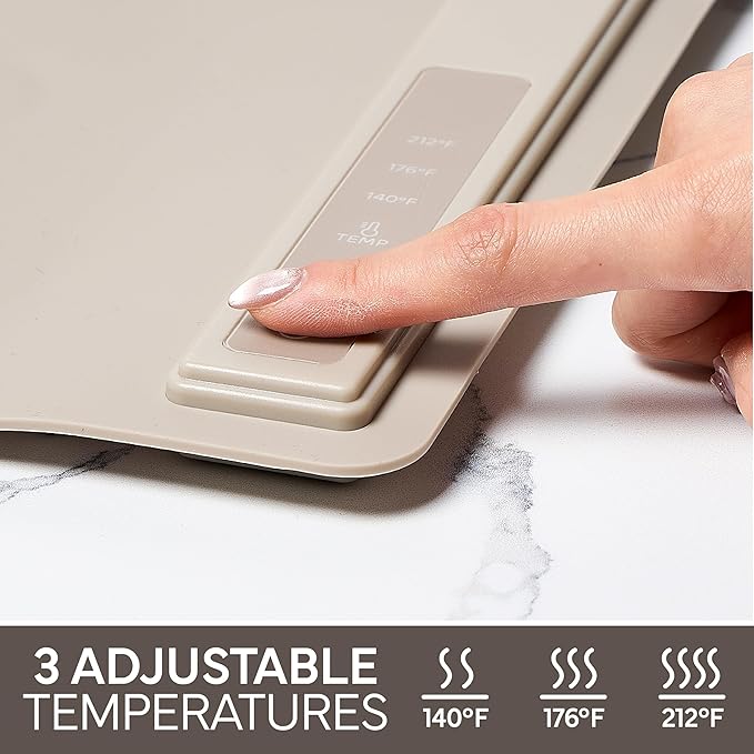 COOK WITH COLOR 350W Electric Food Warming Mat - Portable Food Warmer Tray with Adjustable Temperature, Fast 60-Second Heating, Auto Shut-Off, Rollable Silicone Pad for Parties & Everyday Use, Sand