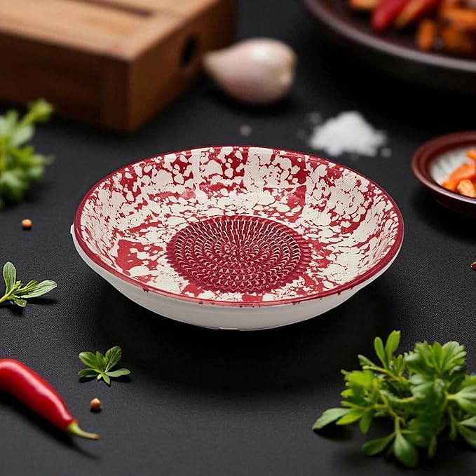 Ceramic Grater Bowl, Garlice Grater Plate, Handmade Ginger Grater, Mincer Bowl for Cheese &Vegetables, Ceramic Decorative Mincer, Hand Dish for Garlic (Red Sponge)