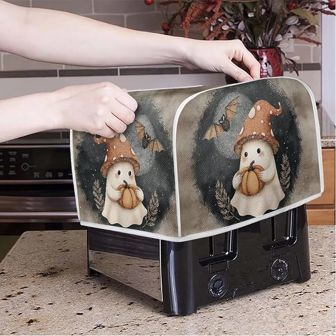 Doojoayie Toaster Cover Kitchen Halloween Decor Dust Proof Oven Cover with Ghost Print 4 Slice Bread Maker Protector Kitchen Toaster Protection