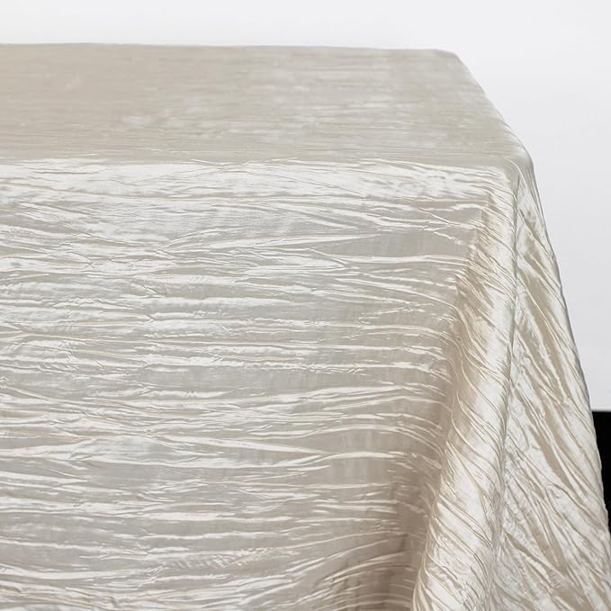 YOUR CHAIR COVERS - 60 x 102 inch Rectangular Crinkle Taffeta Tablecloth - Ivory, Rectangle Table Linens for 6 ft Rectangular Tables, Wedding Crushed Table Cloth