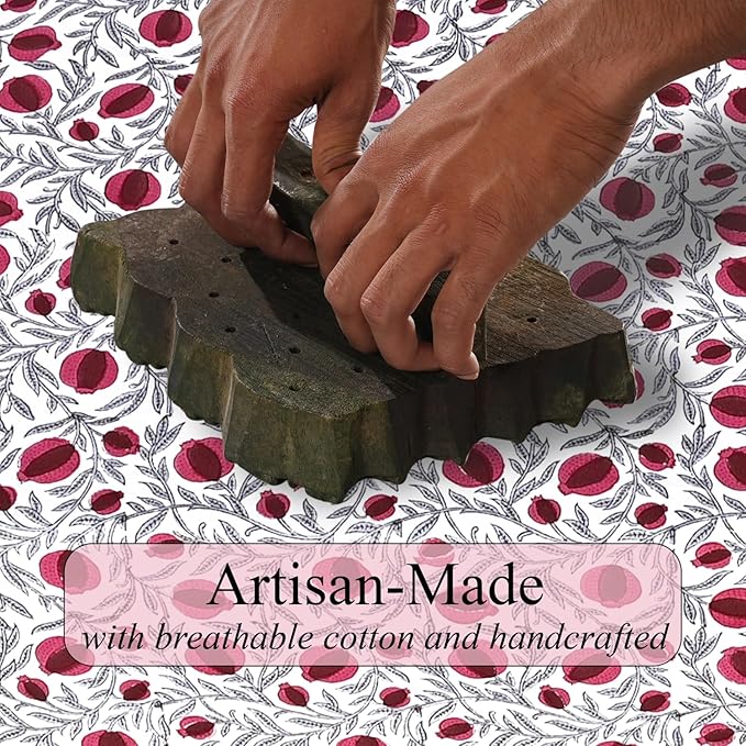 Ridhi Hand Block Print Sangria Red Rectangle Cotton Tablecloth 190" x 72" Reusable Table Cover Decorative Everyday Use for Dining, Farmhouse, Home Gift for Spring, Easter, Valentine