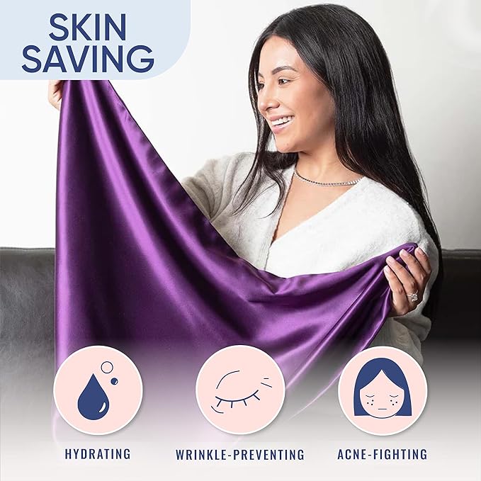 Blissy Silk Pillowcase - 100% Pure Mulberry Silk - 22 Momme 6A High-Grade Fibers - Silk Pillow Cover for Hair & Skin - Regular, Queen & King (Royal Purple, King)