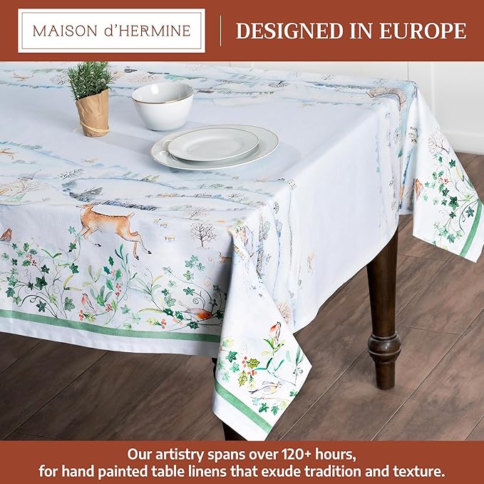 Maison d' Hermine Table Cloth Rectangle Table 100% Cotton 54 x 72 Inches Fall Tablecloth Reusable Everyday Use for Thanksgiving Christmas Decorations Dining Farmhouse Party (Snowy World)