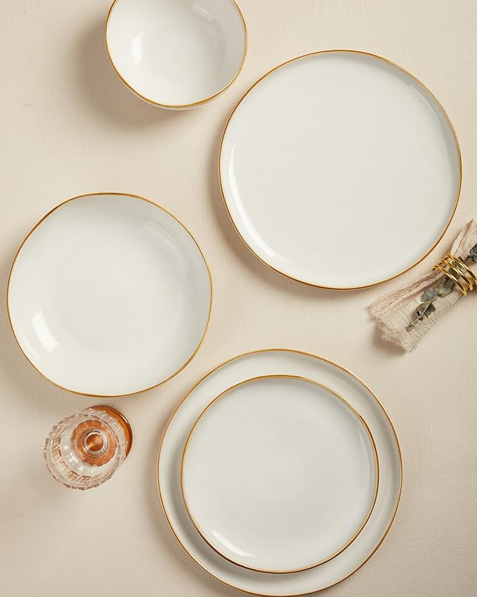 Extra Large Dinnerware Set for 12, 36 Pieces Ceramic Plates and Bowls Set, Kitchen Dish Set, Microwave & Dishwasher Safe Dishware, Ocean-Inspired Stoneware for Big Gatherings, White