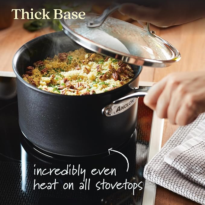 Anolon X Hybrid Nonstick Cookware Saucepan With Lid, Induction Suitable, 3 Quart Non Stick Sauce Pan - Charcoal Gray