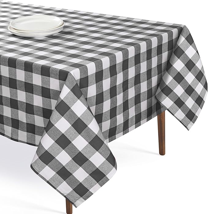 Buffalo Plaid Check 52"x70" Tablecloth 100% Cotton Washable Rustic Rectangle Table Cover Decorative for Gifts, Dining, BBQ, Buffet Parties & Camping - Grey