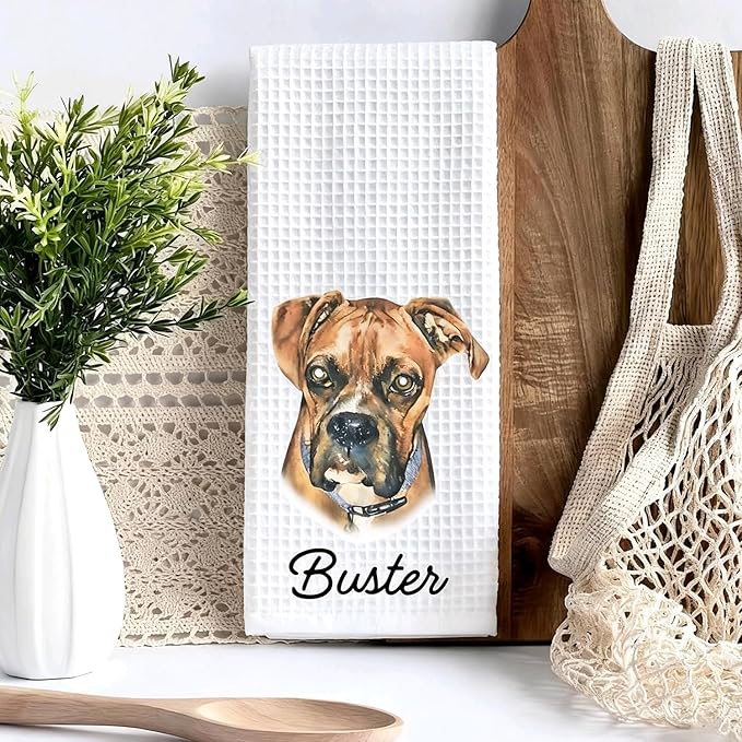 Custom Dog Kitchen Towel Adorable Decorative Towel Featuring Your Dog's Photo and Name The for Dog Lovers