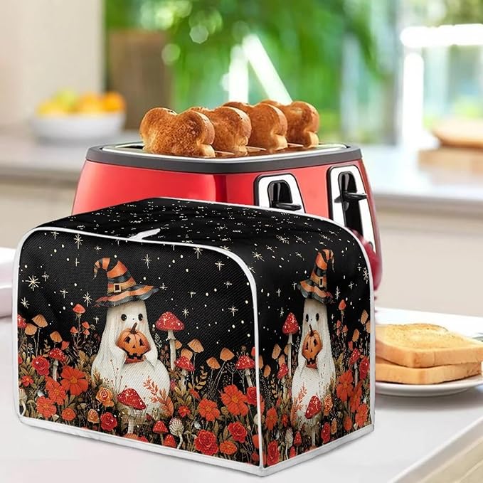 Doojoayie Cute Ghost Toaster Covers for Kitchen Halloween Decor Toaster Appliance 4 Slice Dust-proof Cover Small Appliance and Fingerprint Protection