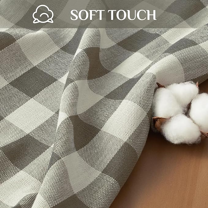 Softalker Checkered Tablecloth Rectangle, Outdoor Linen Cotton Gingham Table Cloth with Tassel, Heavy Duty Wrinkle Free Buffalo Plaid Table Cover for Kitchen Dining Home Party - 55 x 102 Inch, Coffee