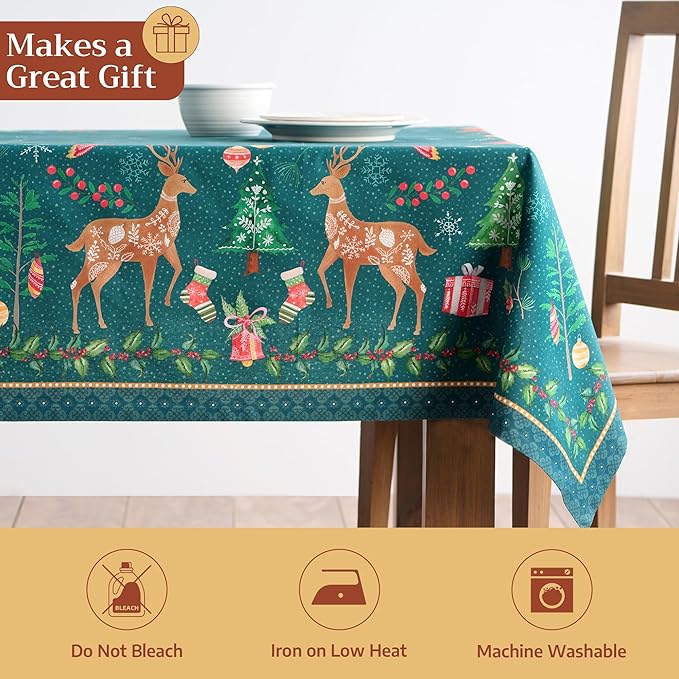 Maison d' Hermine Table Cloth Rectangle Table 100% Cotton 54 x 72 Inches Fall Tablecloth Reusable Everyday Use for Thanksgiving Christmas Decorations Dining Farmhouse Party (Hygge Christmas)