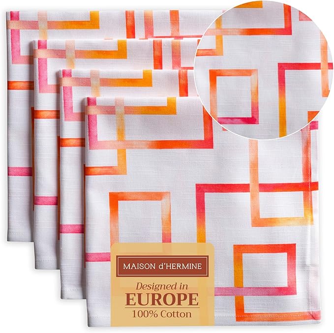 Maison d' Hermine Cloth Napkins Set of 4 100% Cotton Everyday Reusable Square Napkins Cloth Washable Dinner Party Wedding Restaurant Valentines Day Decorations Spring/Summer (Summer Maze, 20" x 20")