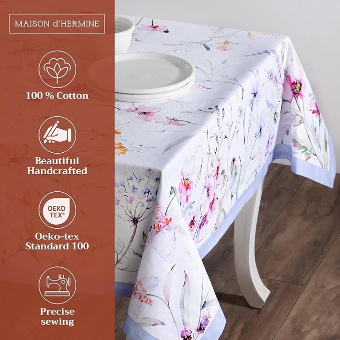 Maison d' Hermine Table Cloth Rectangle Table 100% Cotton 70 x 120 Inches Tablecloth Reusable Decorative for Dining Room Farmhouse Home Valentines Day Decorations Spring Summer - Summer Floral