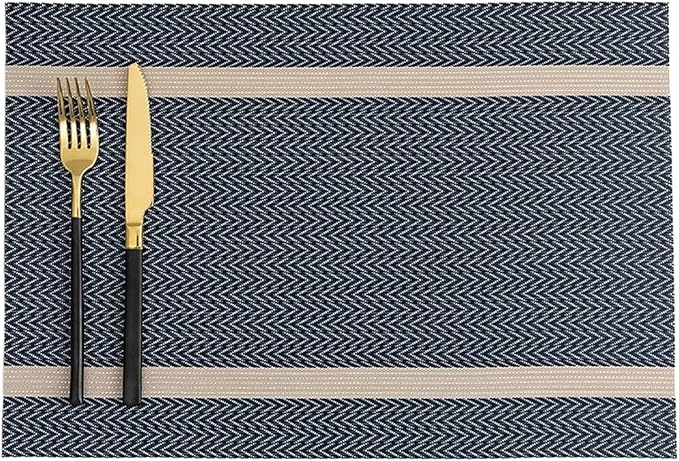 Placemats for Dining Table Set of 4/8 Woven Plastic Place Mats Non-Slip Heat Insulation Stain Table Mat(SHP Blue,8 pcs 30x45cm)