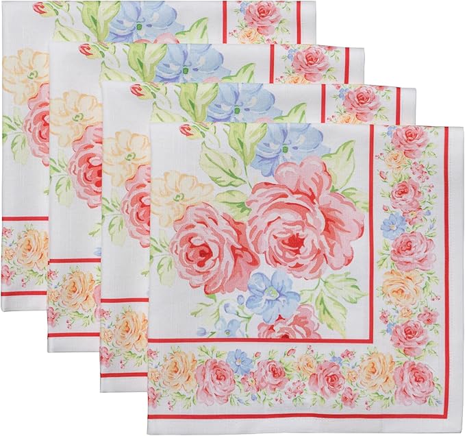 Maison d' Hermine Cloth Napkins Set of 4 100% Cotton Everyday Reusable Square Napkins Cloth Washable Dinner Party Wedding Restaurant Valentines Day Decorations Spring/Summer(Vintage Floral, 20" x 20")