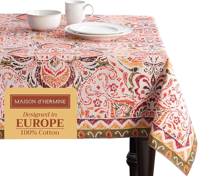 Maison d' Hermine Table Cloth Rectangle Table 100% Cotton 60 x 108 Inches Fall Tablecloth Reusable Everyday Use for Thanksgiving Christmas Decorations Dining Farmhouse Party (Damask)