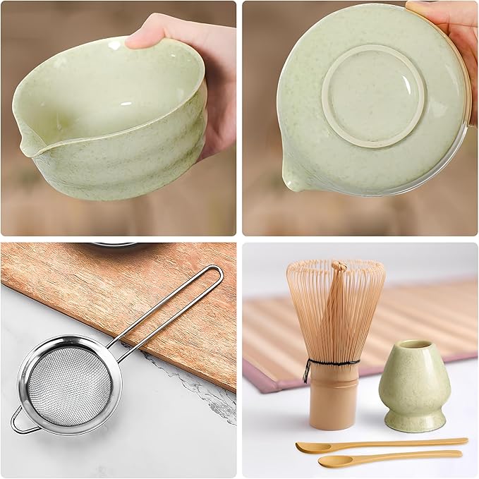 Matcha Whisk Set, Matcha Kit with Ceramic Matcha Bowl and Whisk, Japanese Matcha Set – 7 Piece Matcha Tea Set with Bamboo Chasen, Sifter, Scoop, Holder & Tea Towel, Christmas Gift for Matcha Lovers
