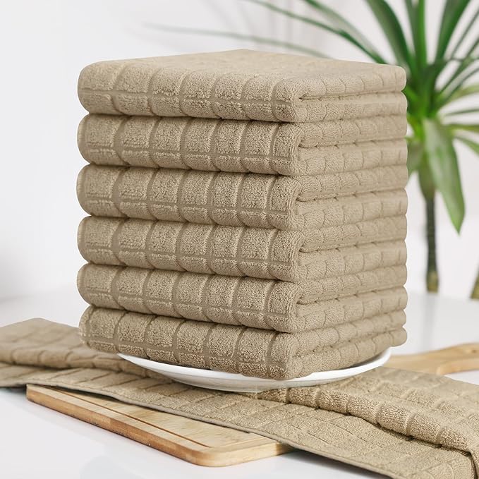 Homaxy Premium Cotton Kitchen Towels 16"x 28", Large Natural Ring Spun 390 GSM Dish Towels, Super Absorbent Terry Kitchen Hand Towels, Soft Tea Towels with Hanging Loop, Pure Tan Design, 8 Pack