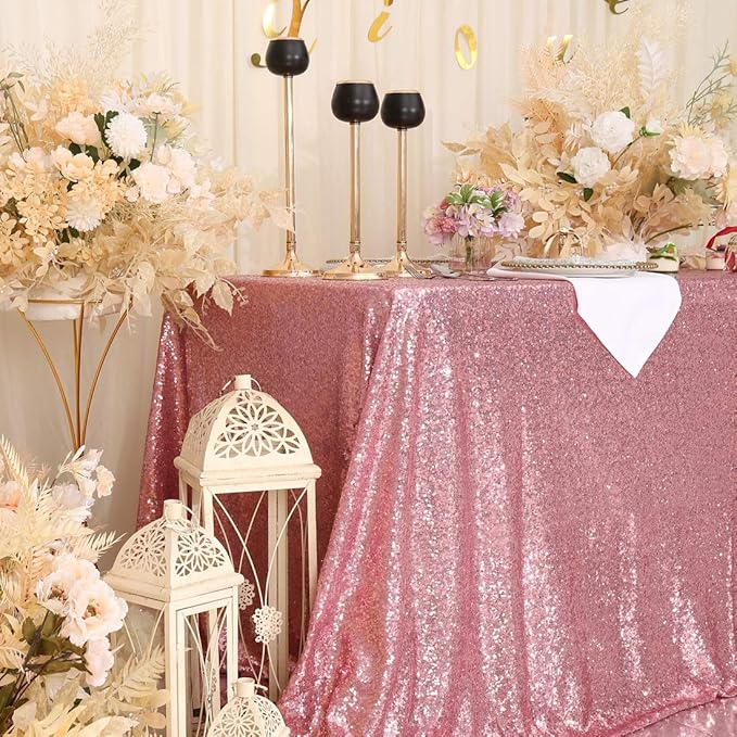 Eternal Beauty Fuchsia Pink Tablecloth, 50x50 Inch Sequin Square Table Cover for Valentines Cake Dessert Exhibition Party Birthday Events