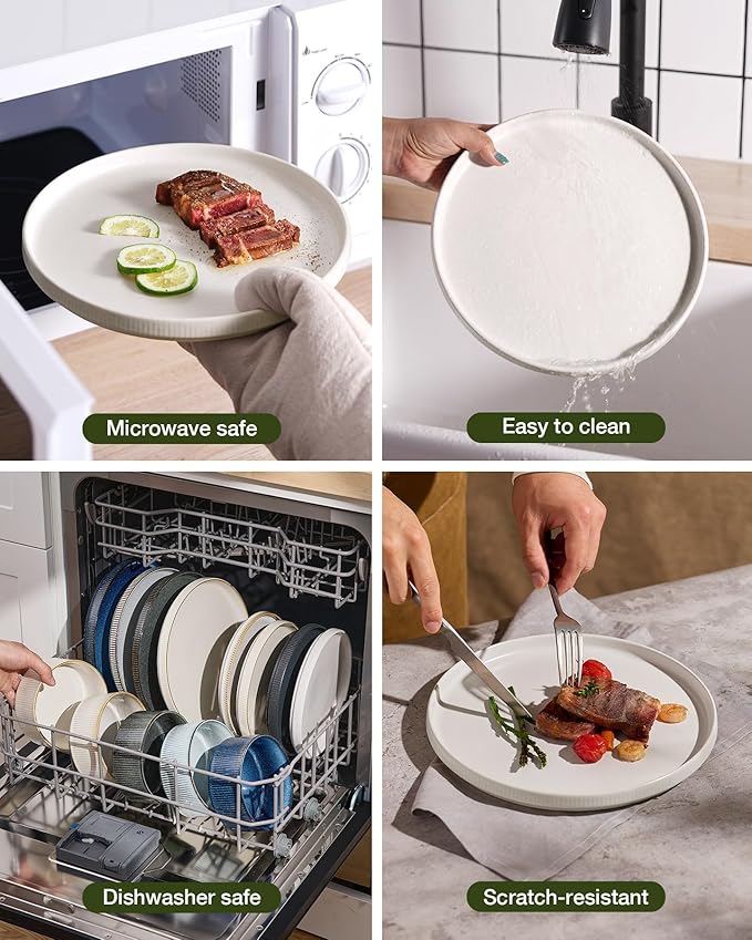 famiware Star Plates and Bowls Sets, Modern Stoneware Dinnerware Sets for 8, 24-Piece Kitchen Dish Set - Microwave and Dishwasher Safe, Chip and Scratch Resistant, Matte White